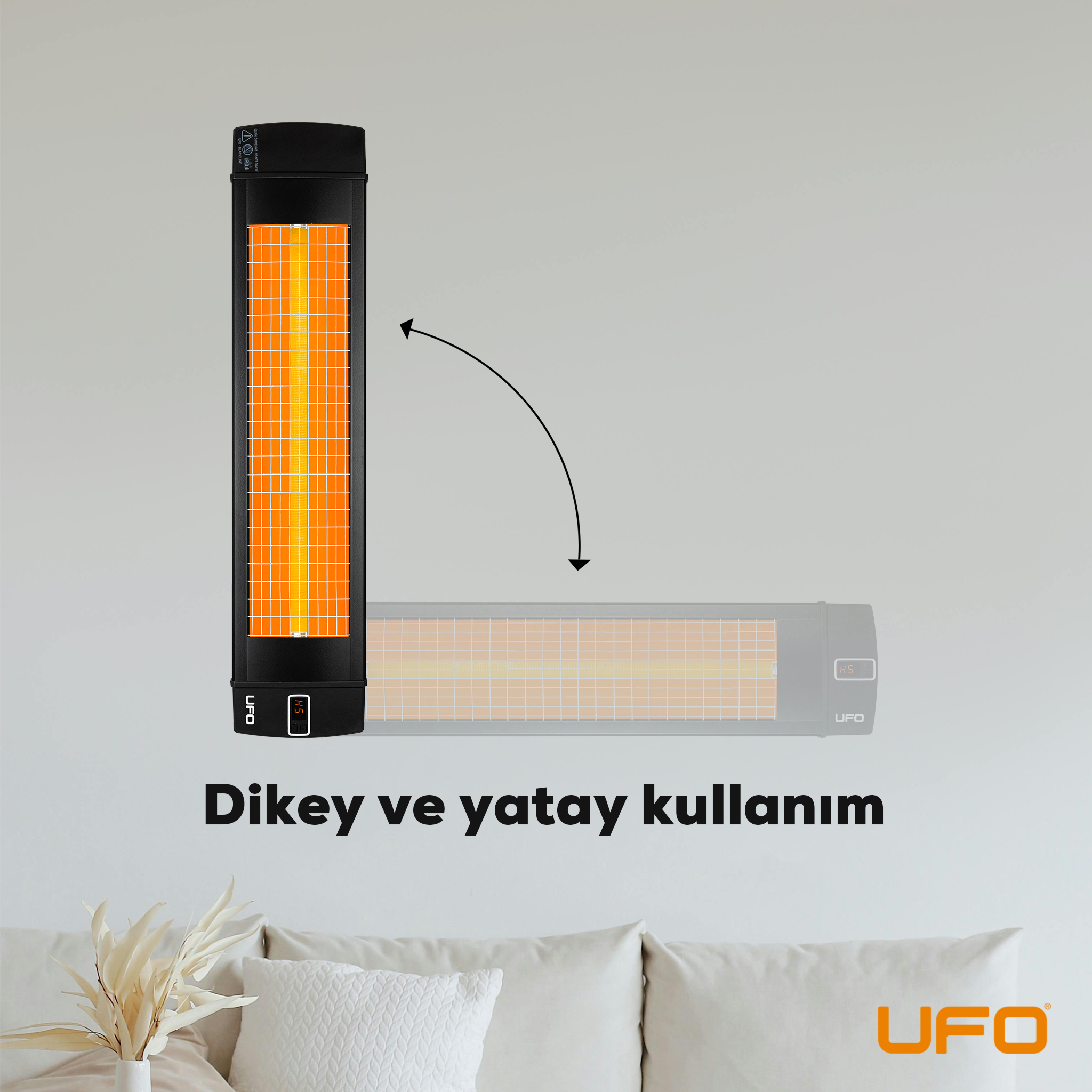 UFO Black Line 2000 W Uzaktan Kumandalı - Dikey ve Yatay Isıtıcı (Devrilme Emniyetli Prizli Stand Hediyeli) - Thumbnail