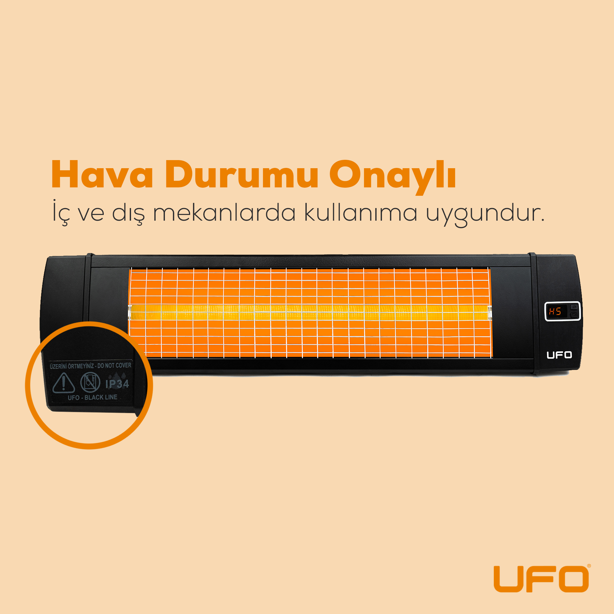 UFO Black Line 2000 W Uzaktan Kumandalı - Dikey ve Yatay Isıtıcı (Devrilme Emniyetli Prizli Stand Hediyeli) - Thumbnail