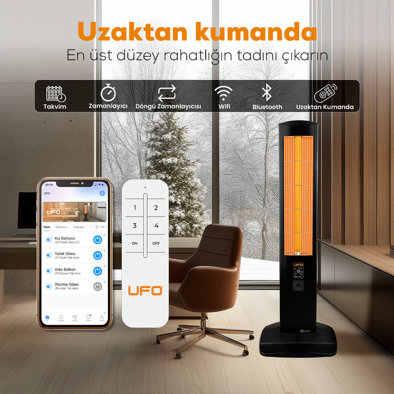 UFO Erciyus Smart 2300 W Mobil Uyumlu Kule Tipi Isıtıcı - Thumbnail