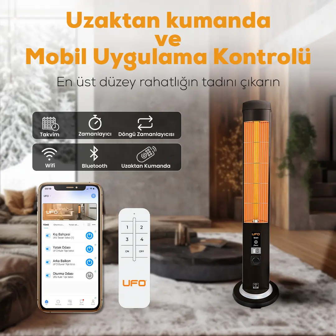 UFO Therapy Smart 2300W Mobil Uyumlu, Uzaktan Kumandalı, Tasarruf Modlu ve Programlanabilir Kule Tipi Isıtıcı - Thumbnail